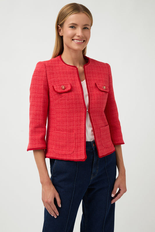 Bariloche Fringe Edging Tweed Brillo Blazer Red Brillo