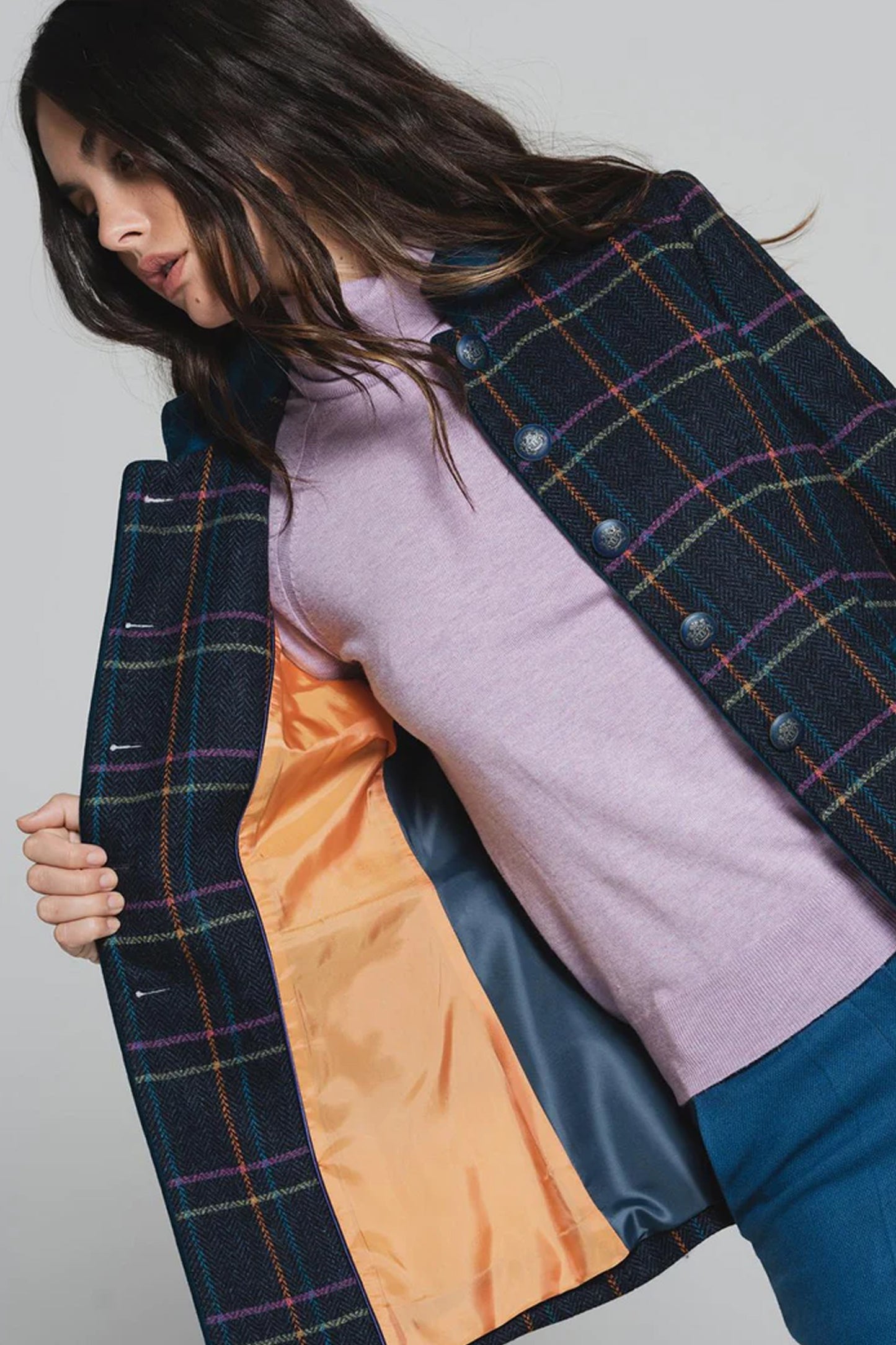 Bariloche Checked Tweed Blazer Duck Blue Llerena