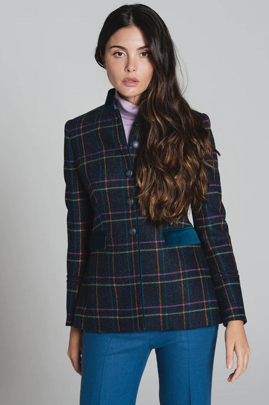 Bariloche Checked Tweed Blazer Duck Blue Llerena