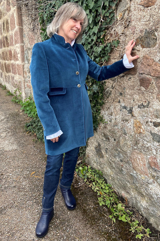 Bariloche Military Style Velvet Jacket Petrol Blue Carcesa/58