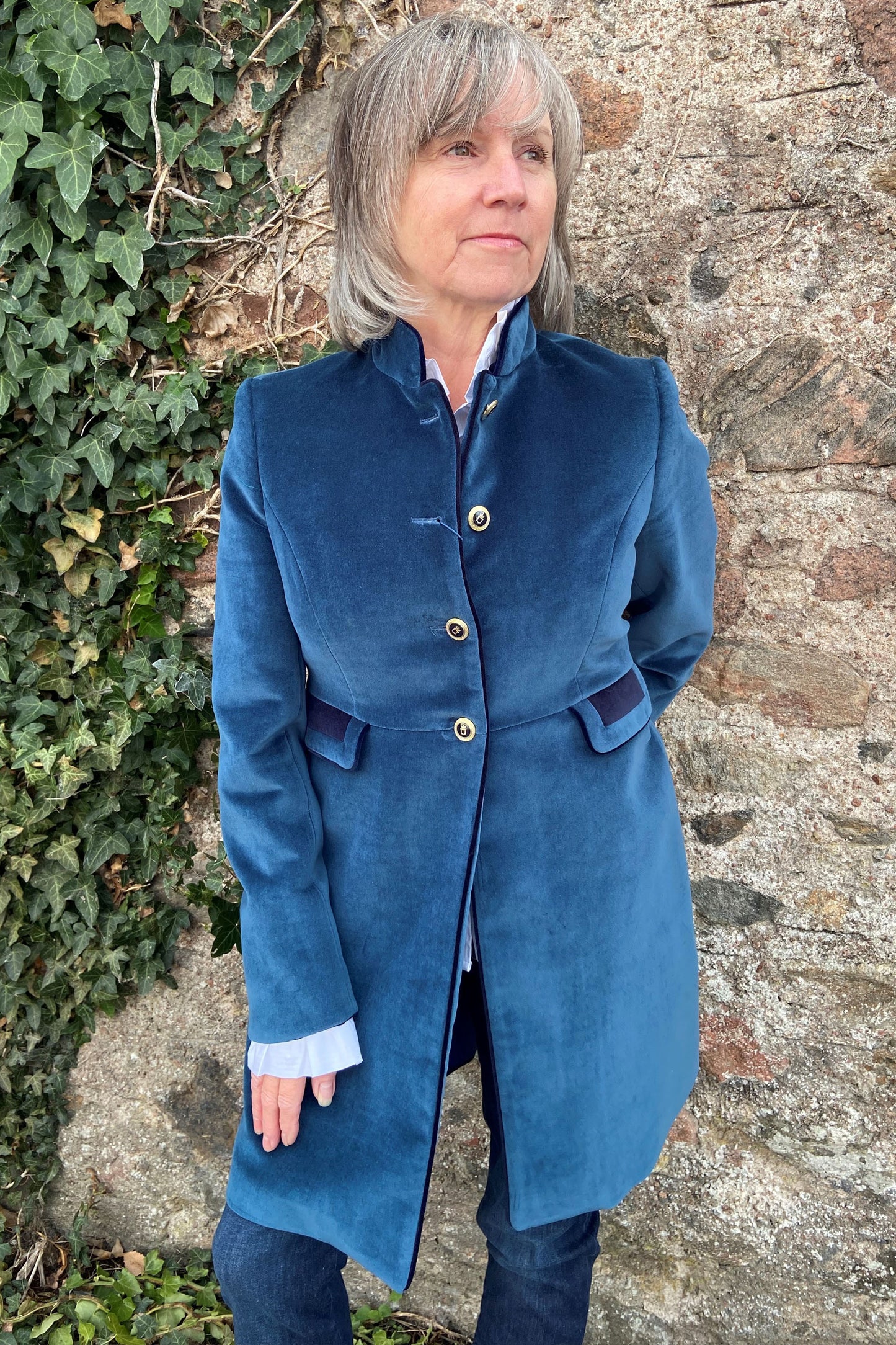 Bariloche Military Style Velvet Jacket Petrol Blue Carcesa/58