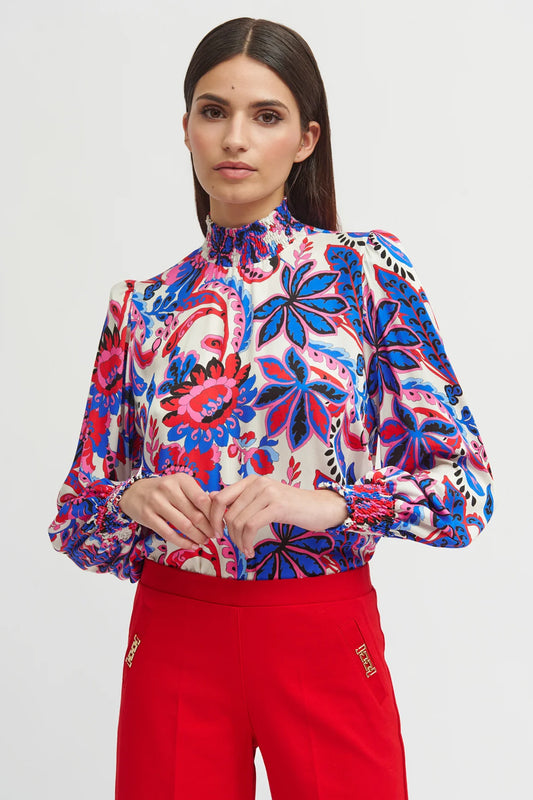 Bariloche Floral Print Shirred Neckline Blouse Multi Zafra
