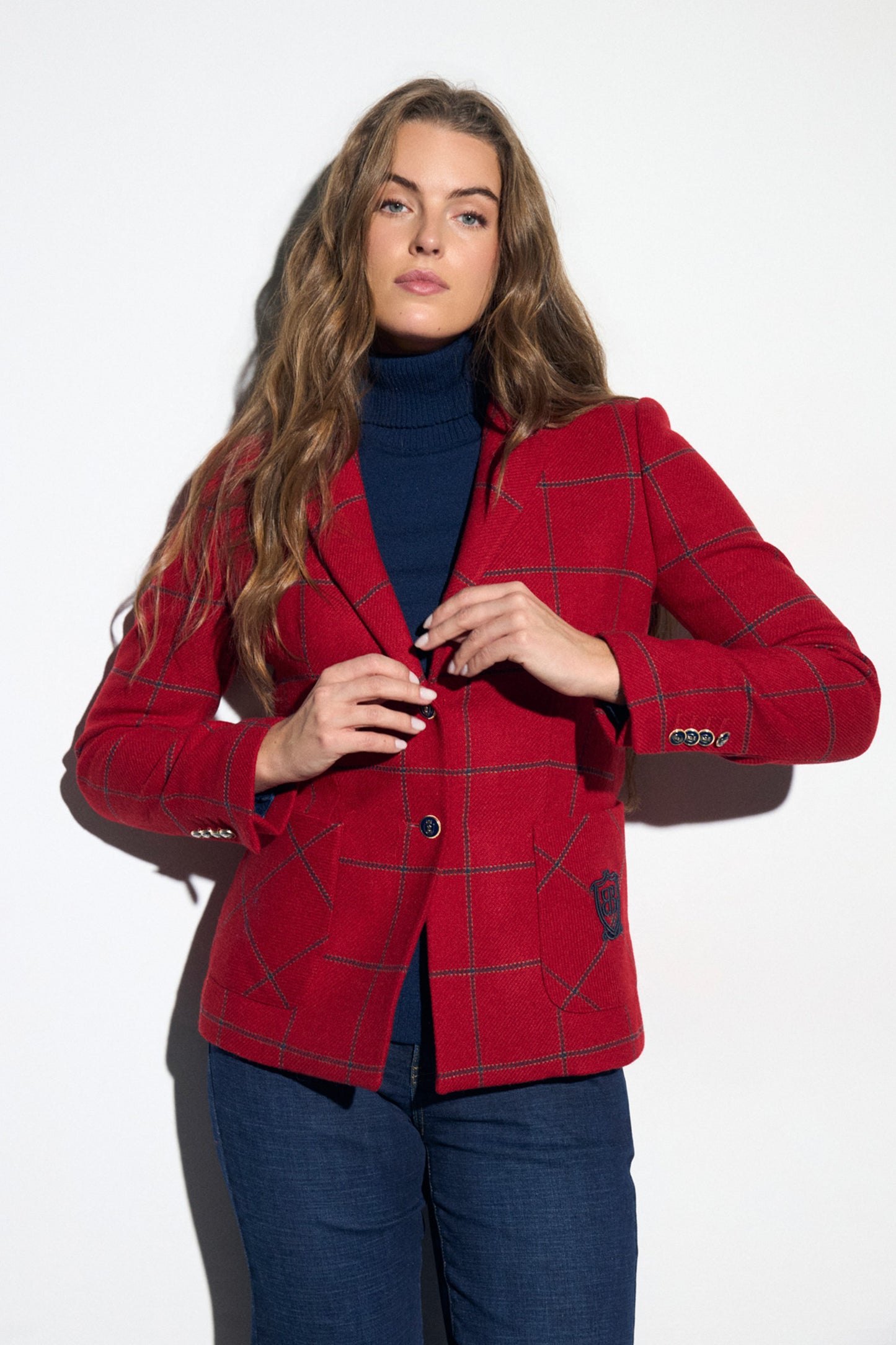 Bariloche Igualeja Fitted Plaid Blazer Red