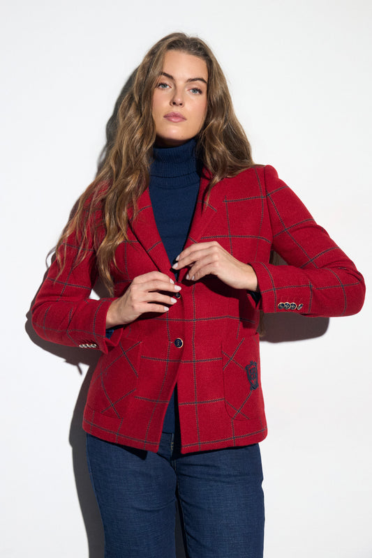 Bariloche Igualeja Fitted Plaid Blazer Red
