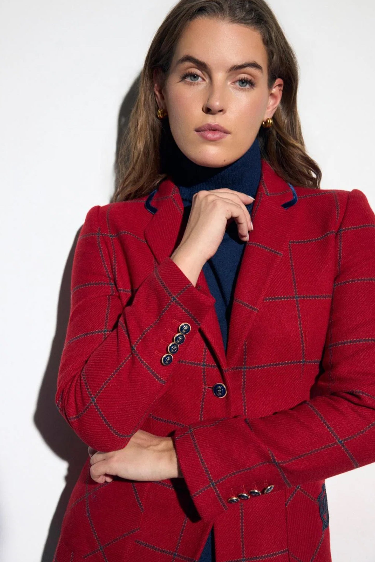 Bariloche Igualeja Fitted Plaid Blazer Red