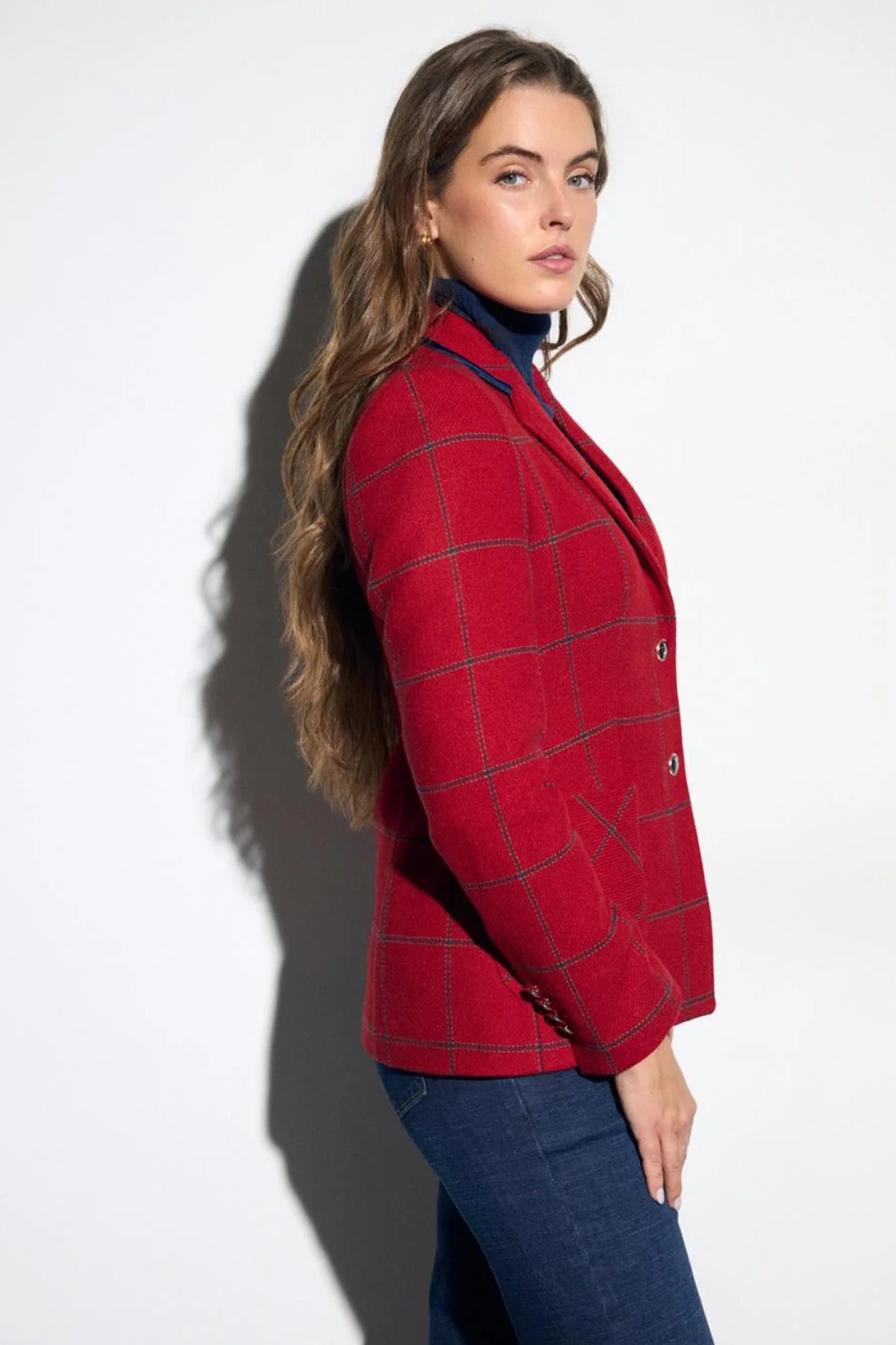 Bariloche Igualeja Fitted Plaid Blazer Red