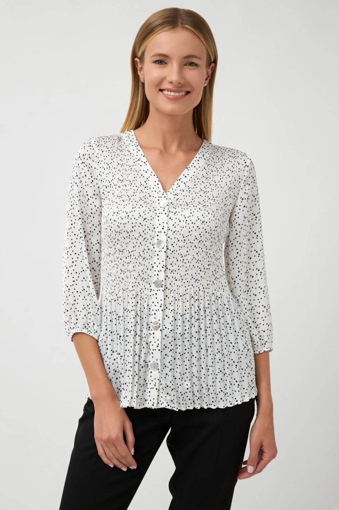 Bariloche Pleated Spot Print Blouse Natural/Multi Millor