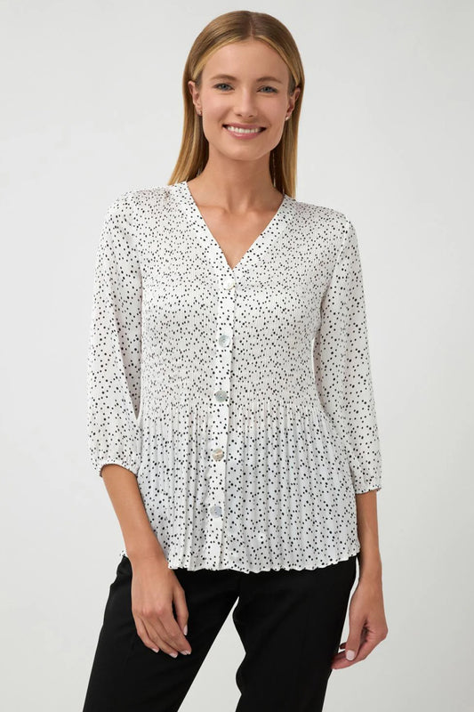 Bariloche Pleated Spot Print Blouse Natural/Multi Millor