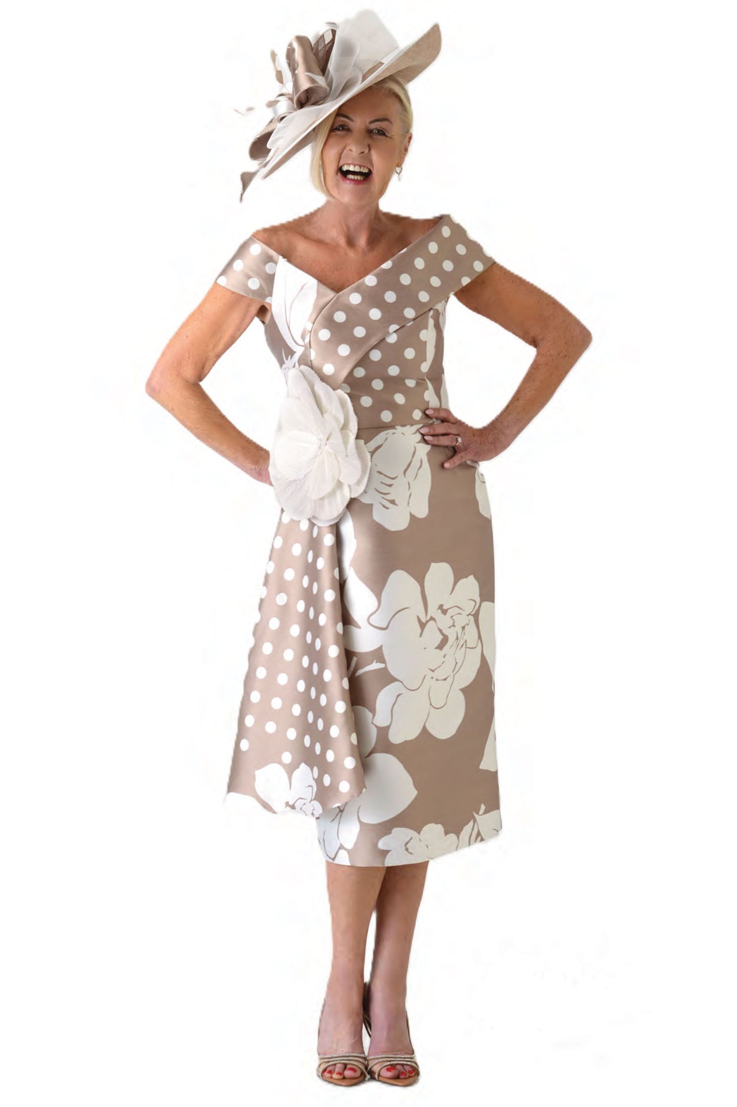 Gabriela Sanchez Polka Dot Meets Floral Dress Beige 5644
