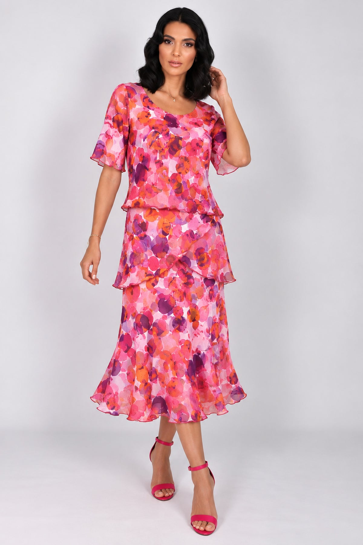 Allison Circle Print Silk Dress Orange 4797