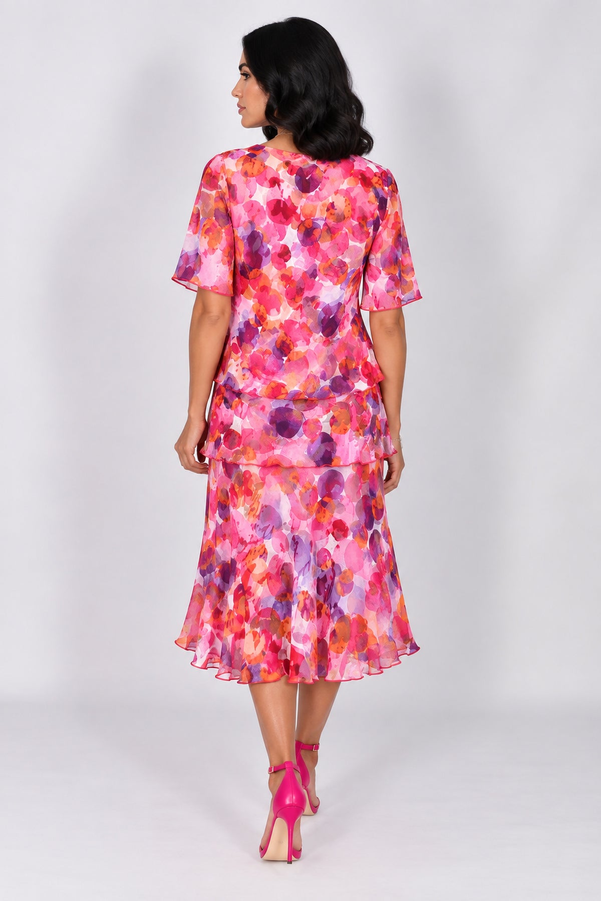 Allison Circle Print Silk Dress Orange 4797