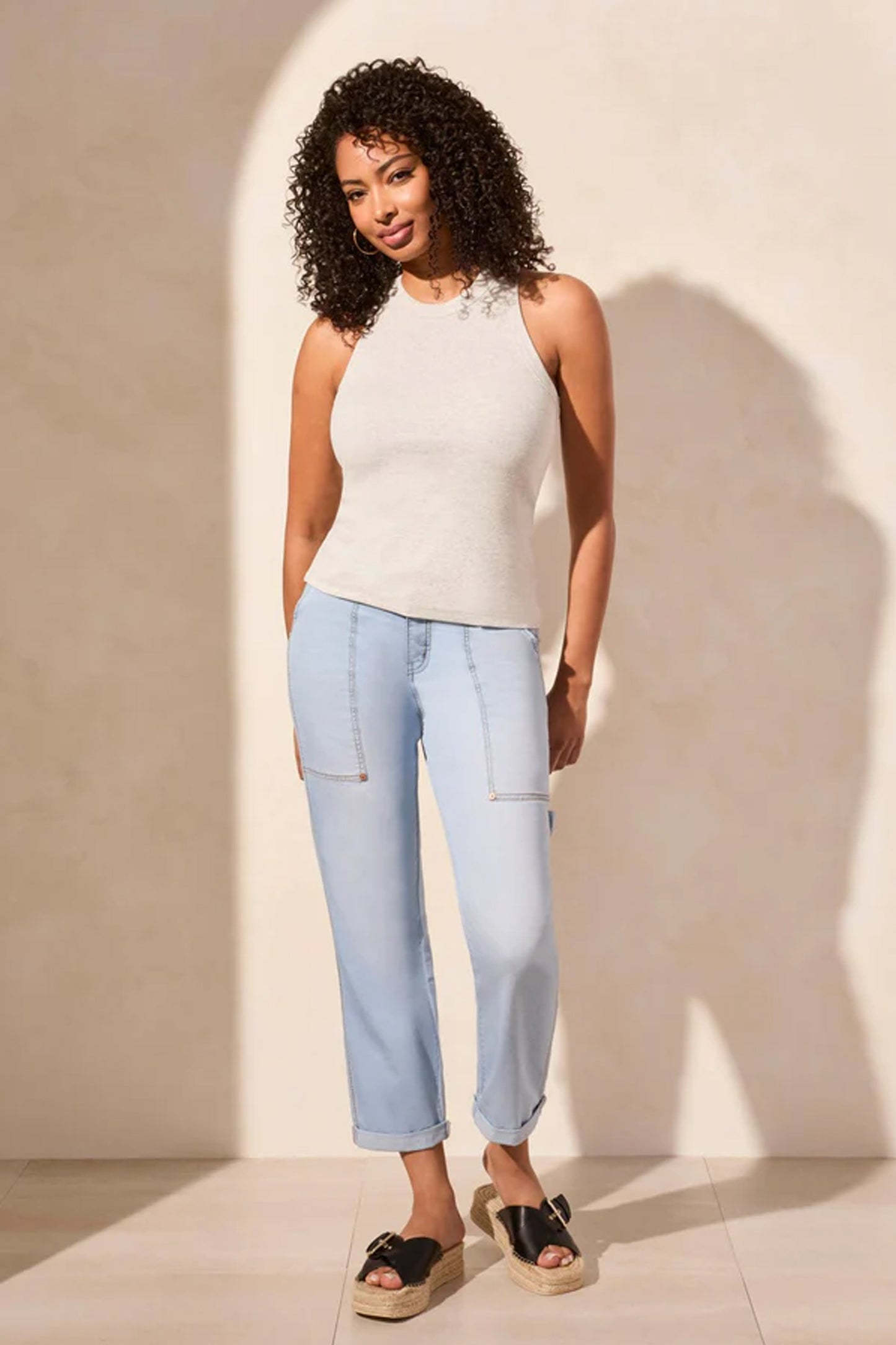 Tribal Blue Thread Racer Back Baby Rib Tank Top Grey 5808O-5236-0266