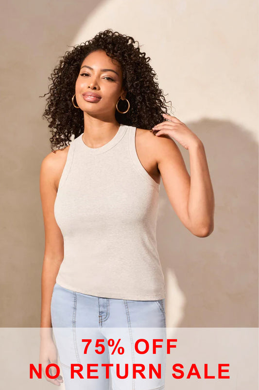 Tribal Blue Thread Racer Back Baby Rib Tank Top Grey 5808O-5236-0266