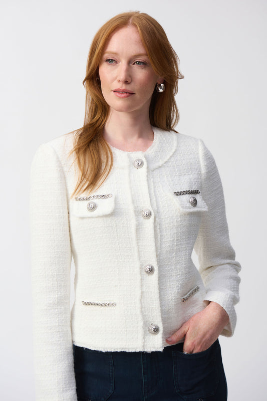 Joseph Ribkoff Bouclé Jacket with Chain Detail Winter White 251972-3984