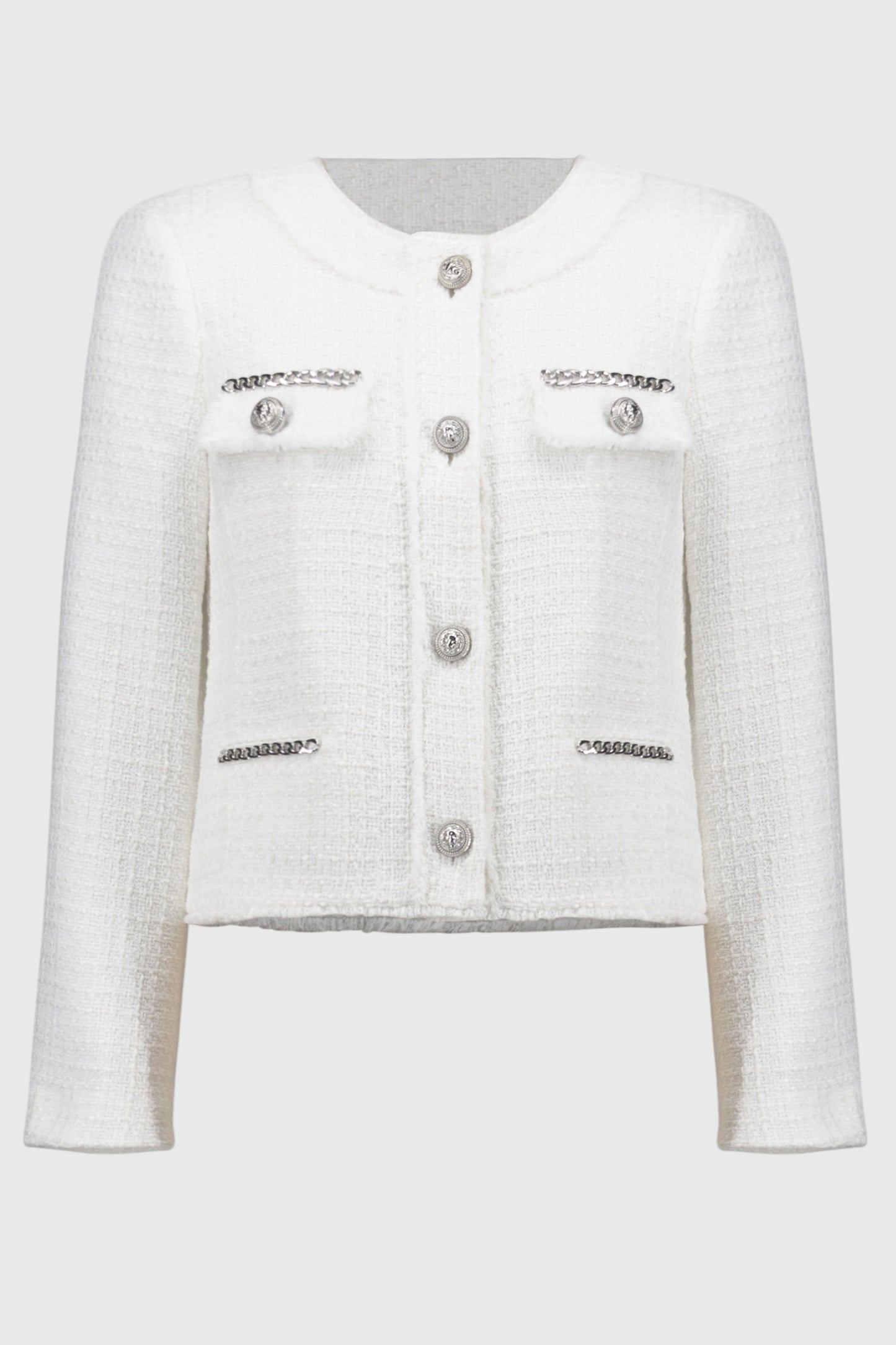 Joseph Ribkoff Bouclé Jacket with Chain Detail Winter White 251972-3984