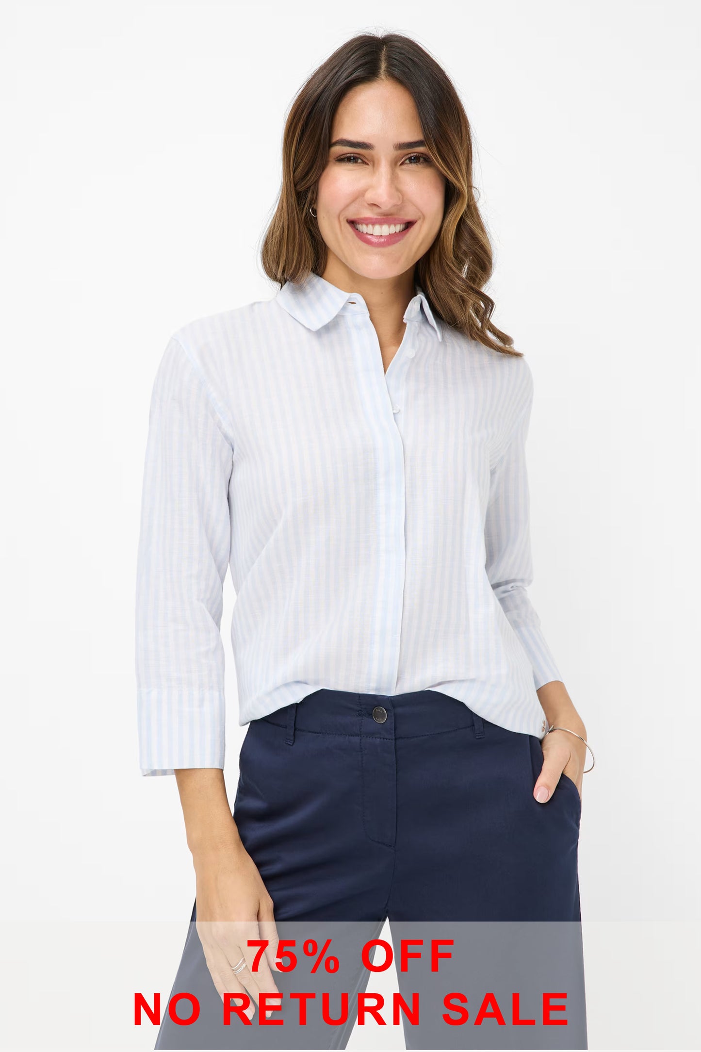 Brax Subtle Stripe Linen Blend Vicki Blouse Blue 94120200-41-7568-28