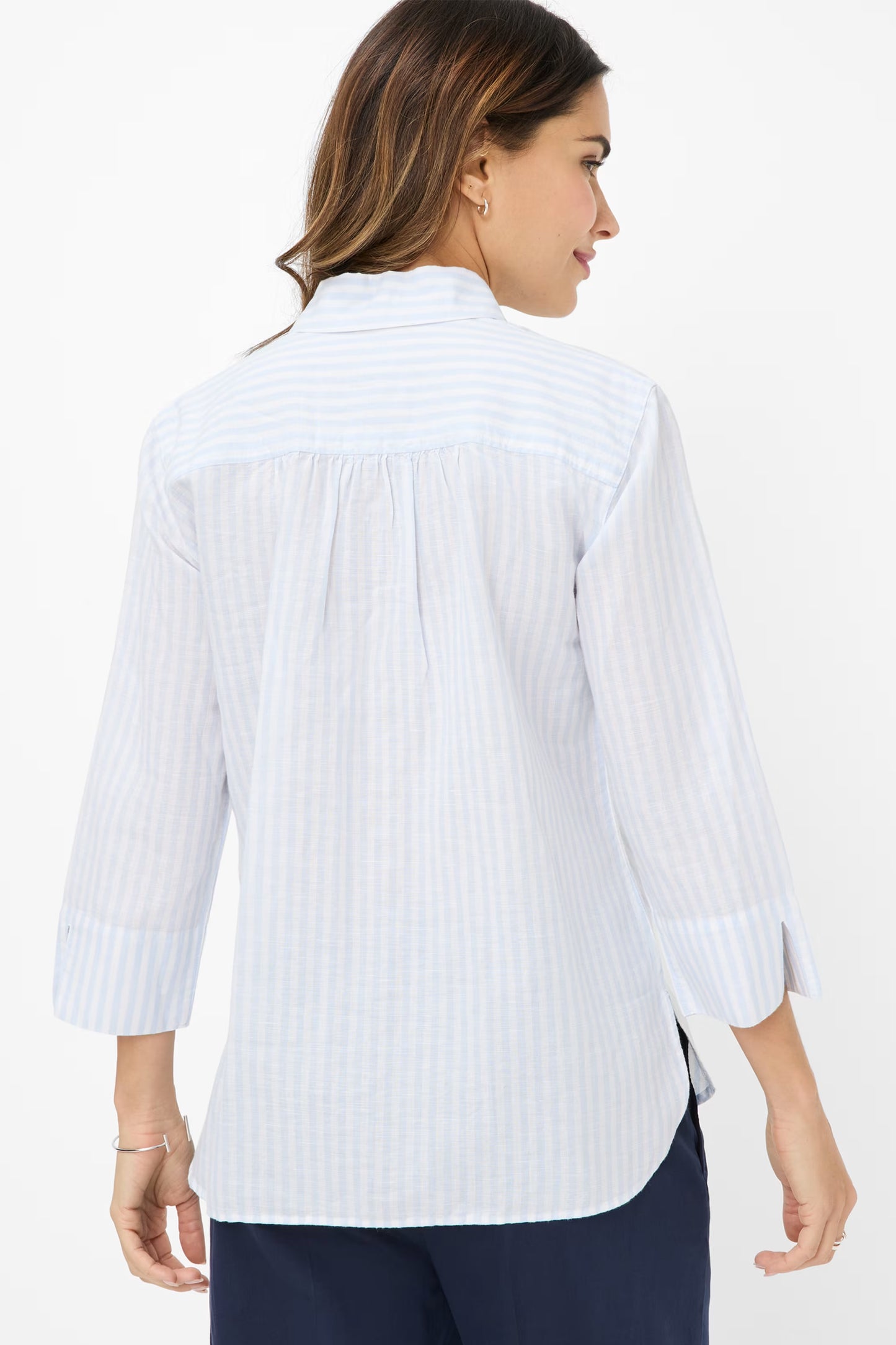 Brax Subtle Stripe Linen Blend Vicki Blouse Blue 94120200-41-7568-28