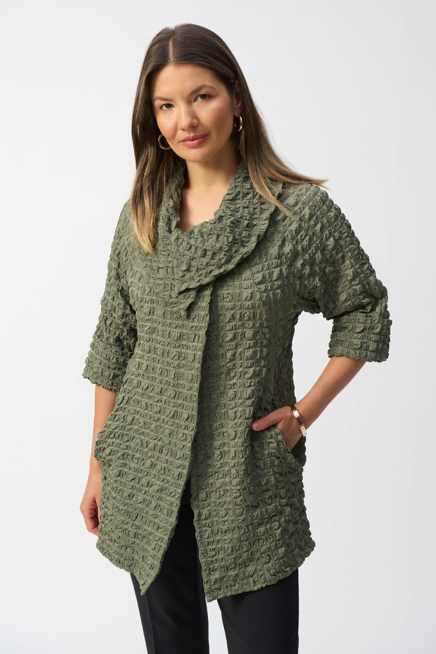 Joseph Ribkoff Bubble Jacquard Trapeze Coat Cactus 251234-4371