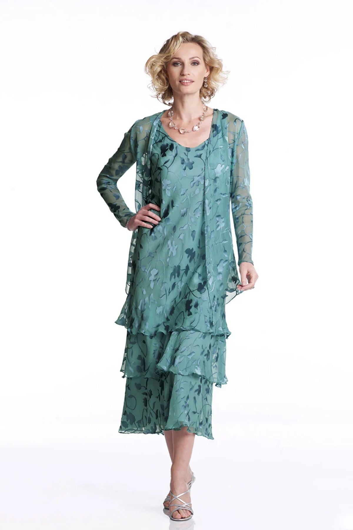 Capri by Mon Cheri Floral Print Dress Aqua CP2901-44