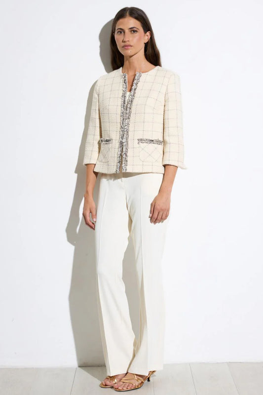 Bariloche Plaid Fringe Edging Tweed Blazer Natural Carrascal