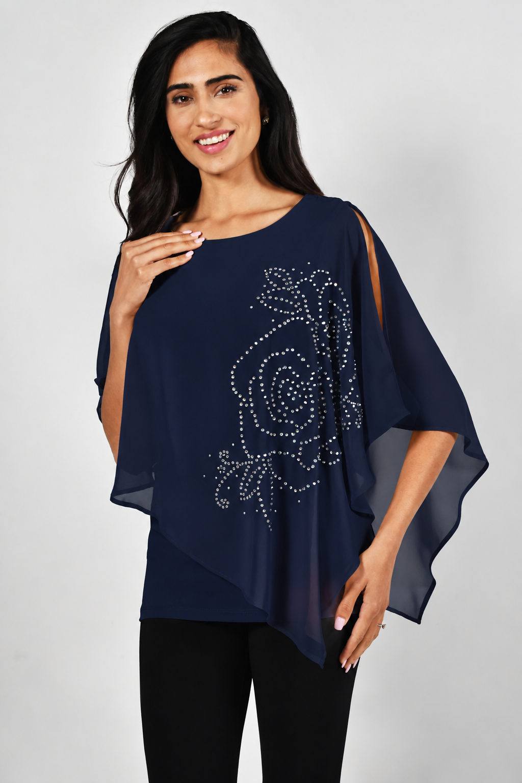 Frank Lyman Embellished Detail Chiffon Top Midnight 228155