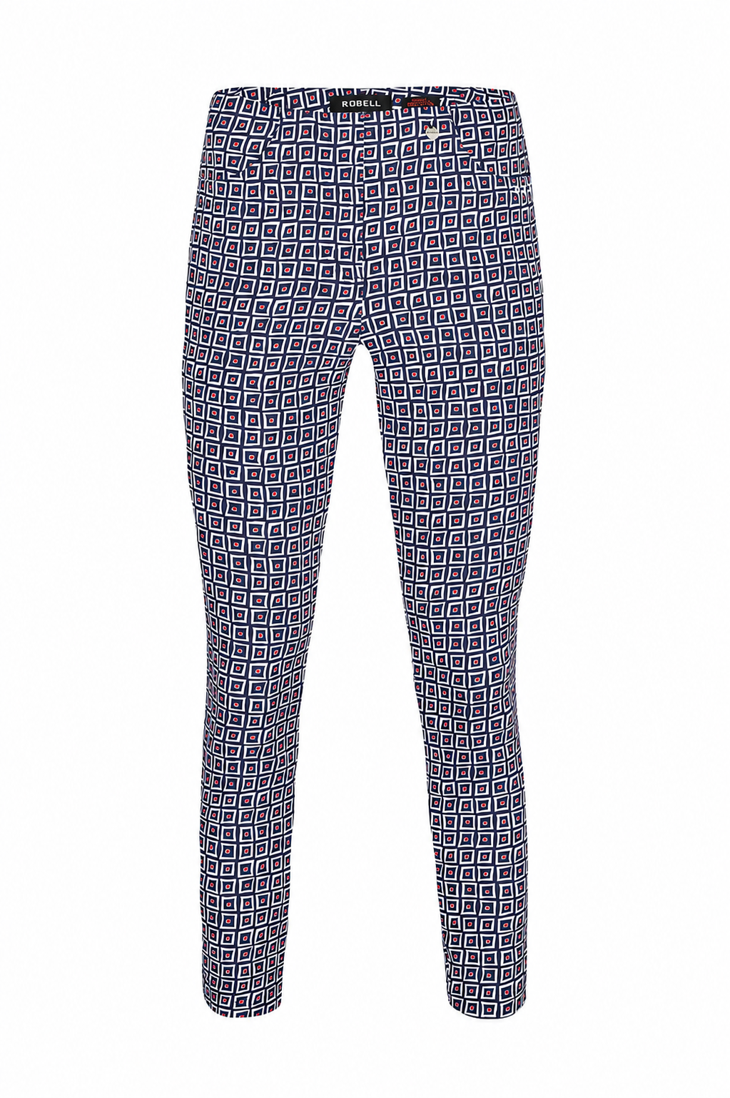 Robell Bella 09 Geometric Print Trousers Navy/Red 52483-54885-68