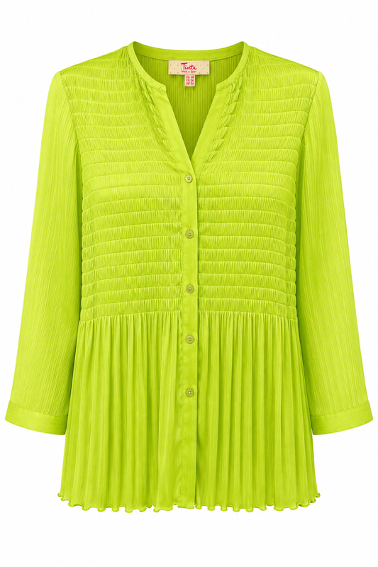 Tinta Pleat Detail Blouse Lime Xoana25-25