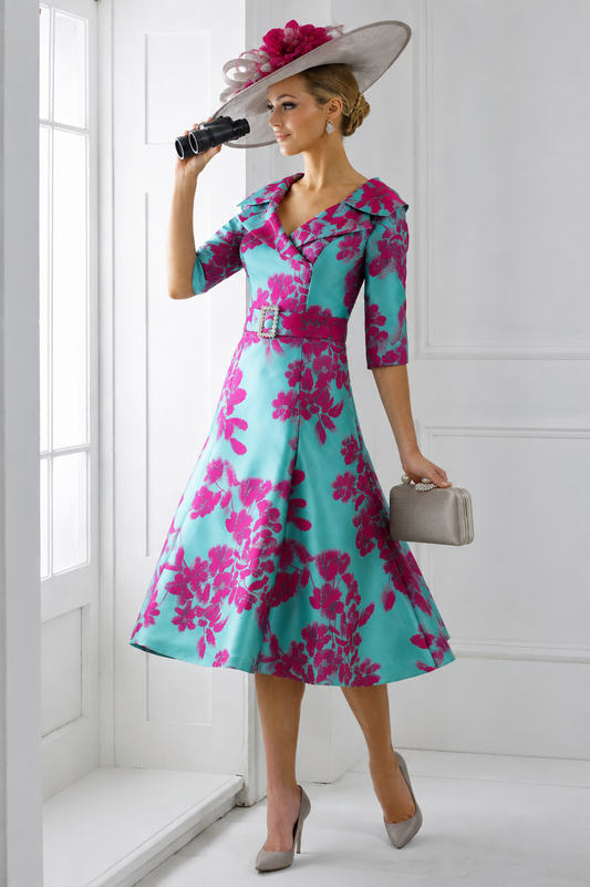 Irresistible Floral Detail Dress Aqua/Fuchsia IR7310K