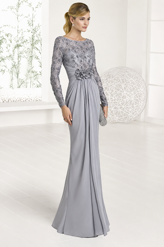 Couture Club Lace & Sequin Detail Gown Silver 1J181
