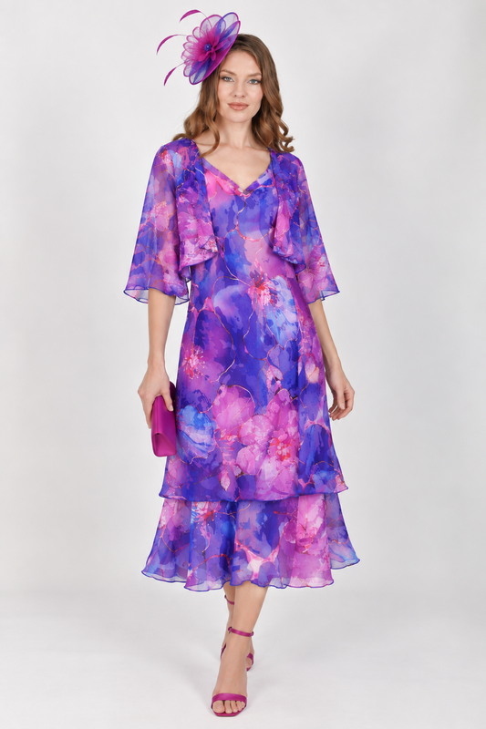 Allison Floral Dress Blue Fuchsia 4111-129