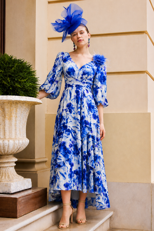 Couture Club Printed High-Low Dress Royal/Natural 1G1N7
