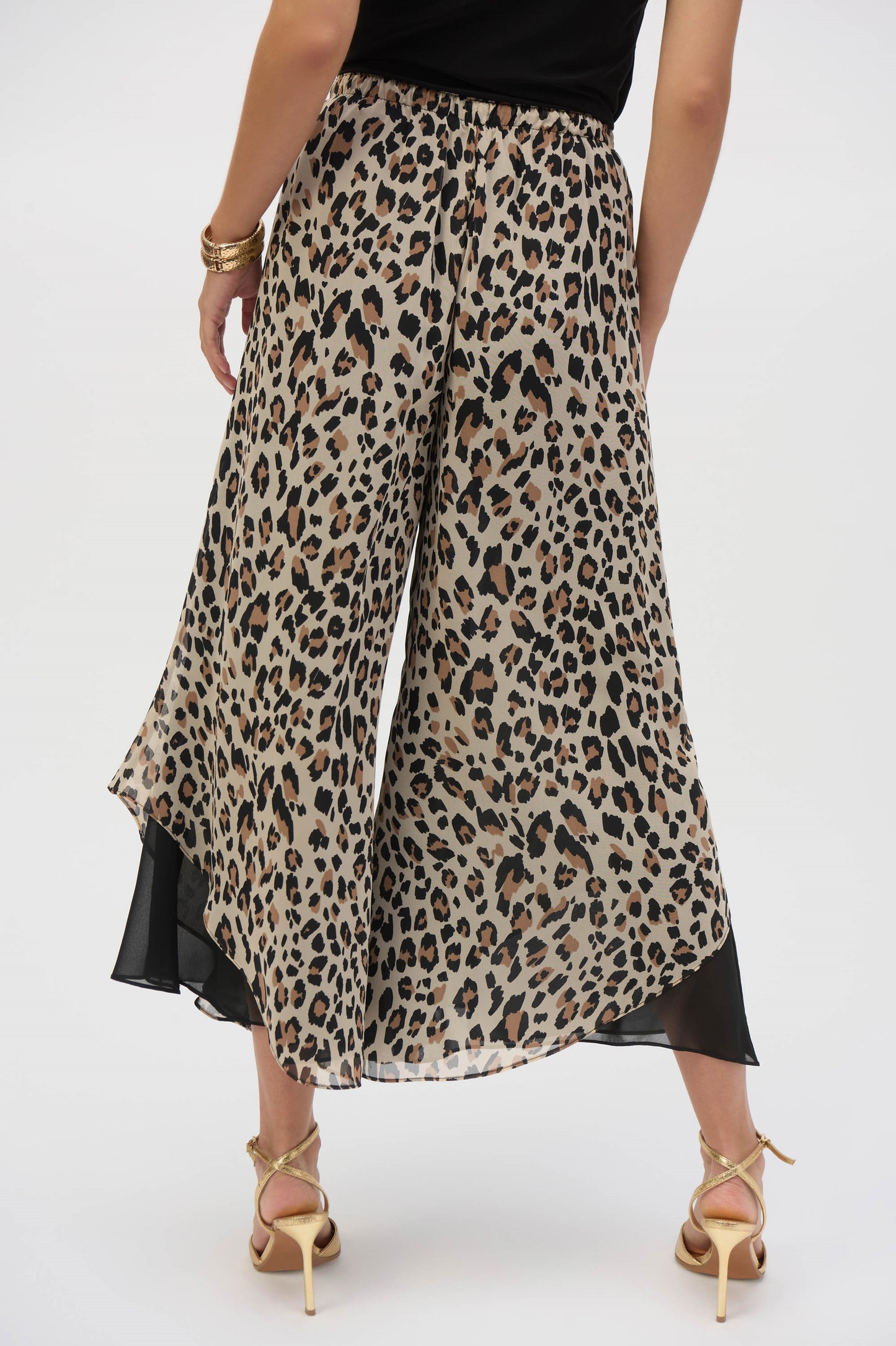 Joseph Ribkoff Chiffon Animal Print Reversible Culotte Pants Black/Beige 252156-295