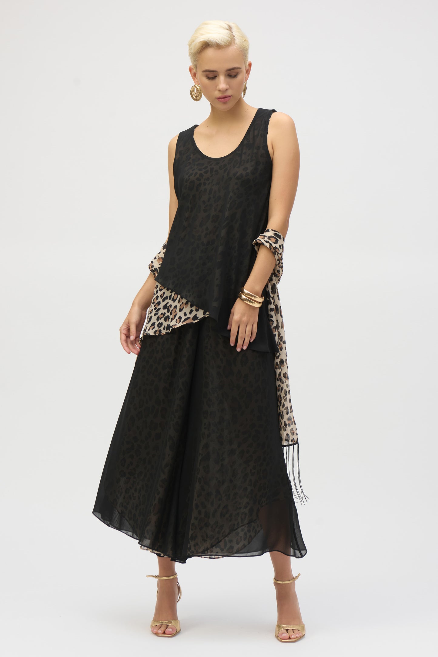 Joseph Ribkoff Chiffon Animal Print Reversible Culotte Pants Black/Beige 252156-295