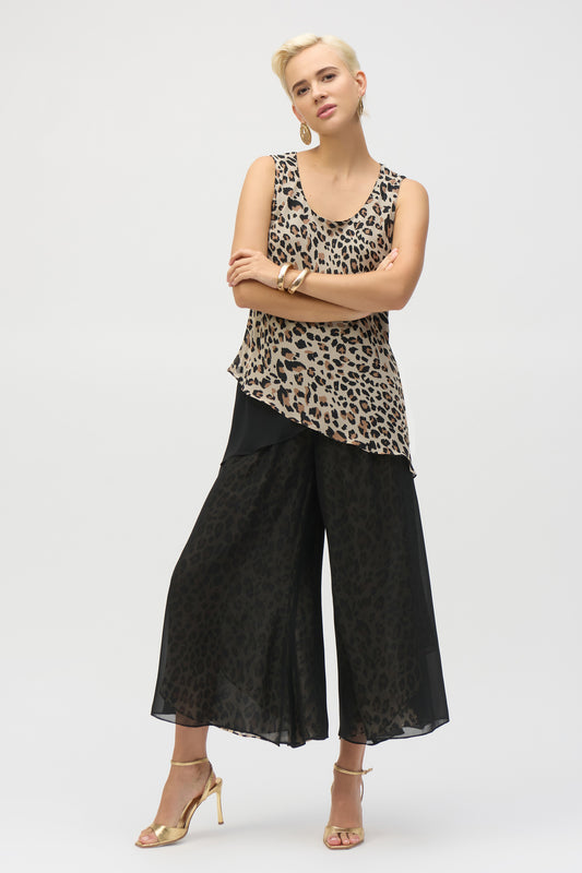 Joseph Ribkoff Chiffon Animal Print Reversible Culotte Pants Black/Beige 252156-295
