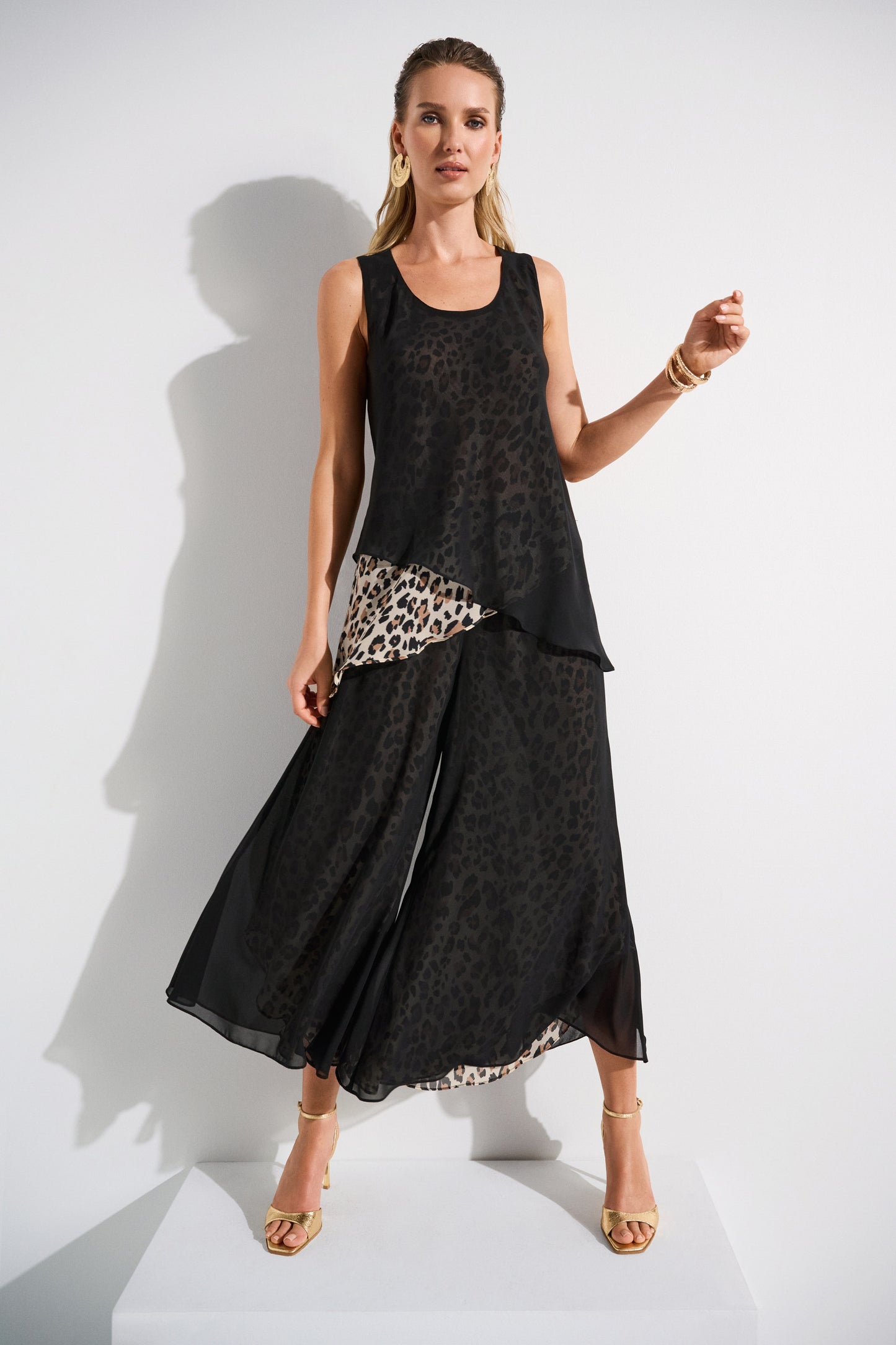 Joseph Ribkoff Chiffon Animal Print Reversible Culotte Pants Black/Beige 252156-295