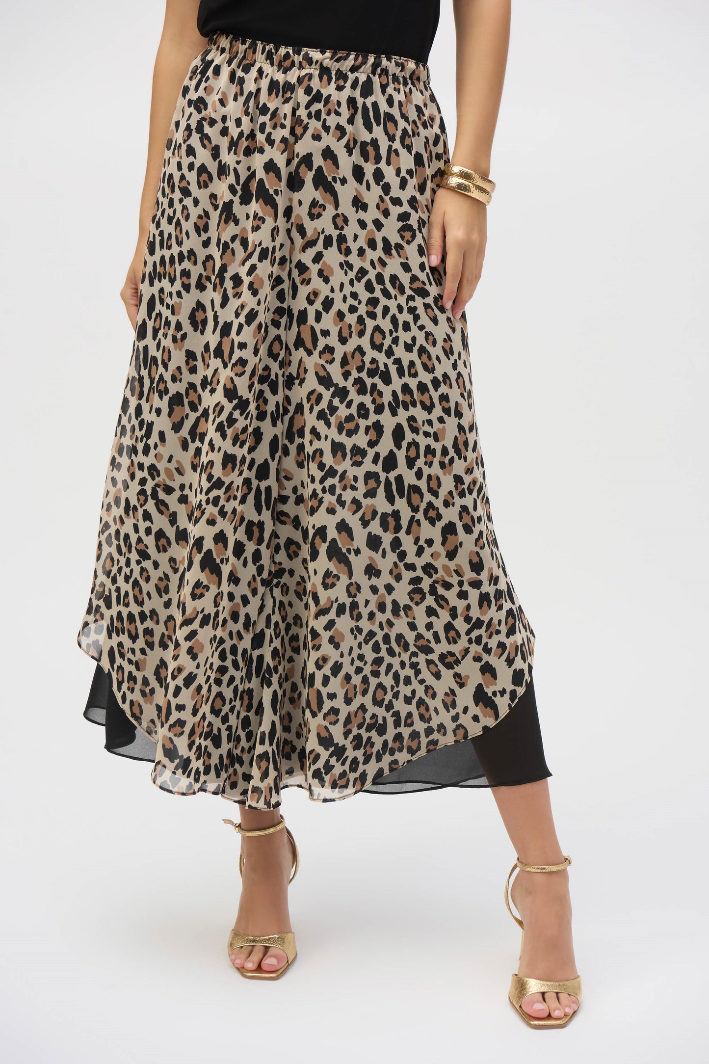 Joseph Ribkoff Chiffon Animal Print Reversible Culotte Pants Black/Beige 252156-295