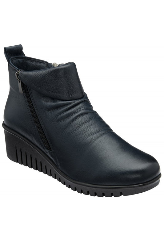 Lotus Leather Cordelia Wedge Ankle Boots Navy