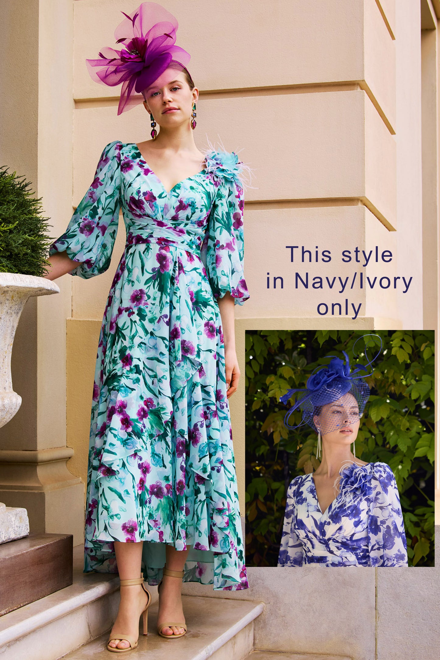 Couture Club Printed High-Low Dress Royal/Ivory 1GN7