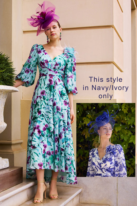 Couture Club Printed High-Low Dress Royal/Ivory 1GN7