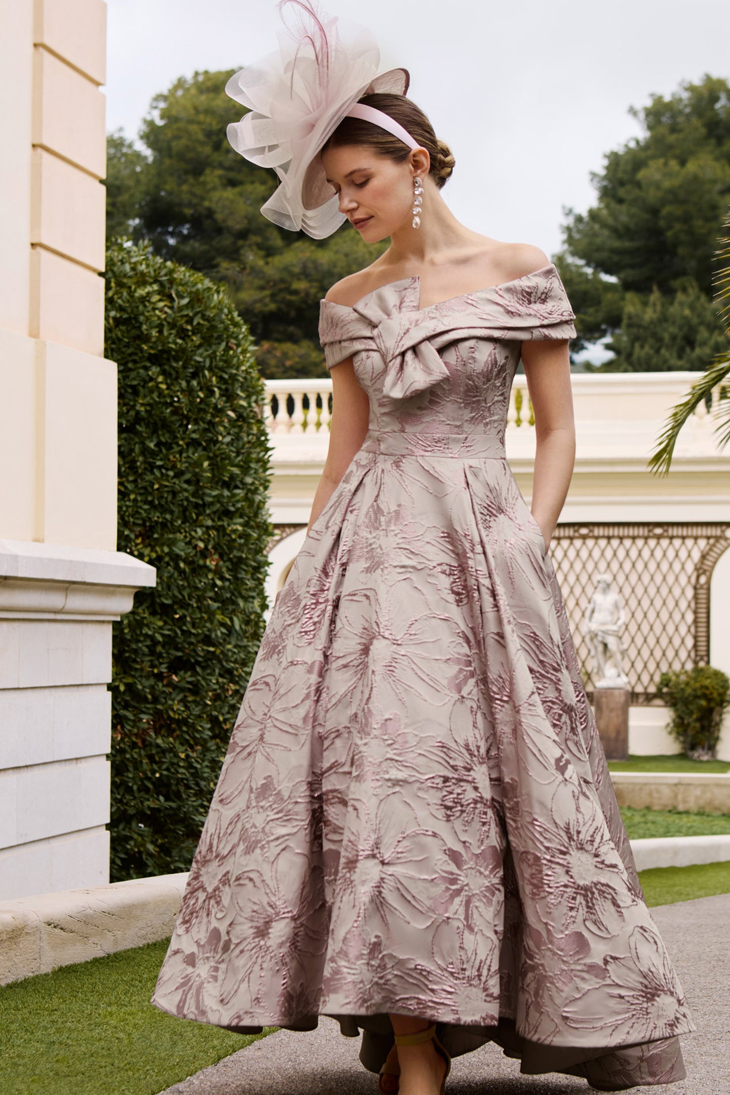 Couture Club Couture Club Printed Brocade Dress Chalk Rose 1G43