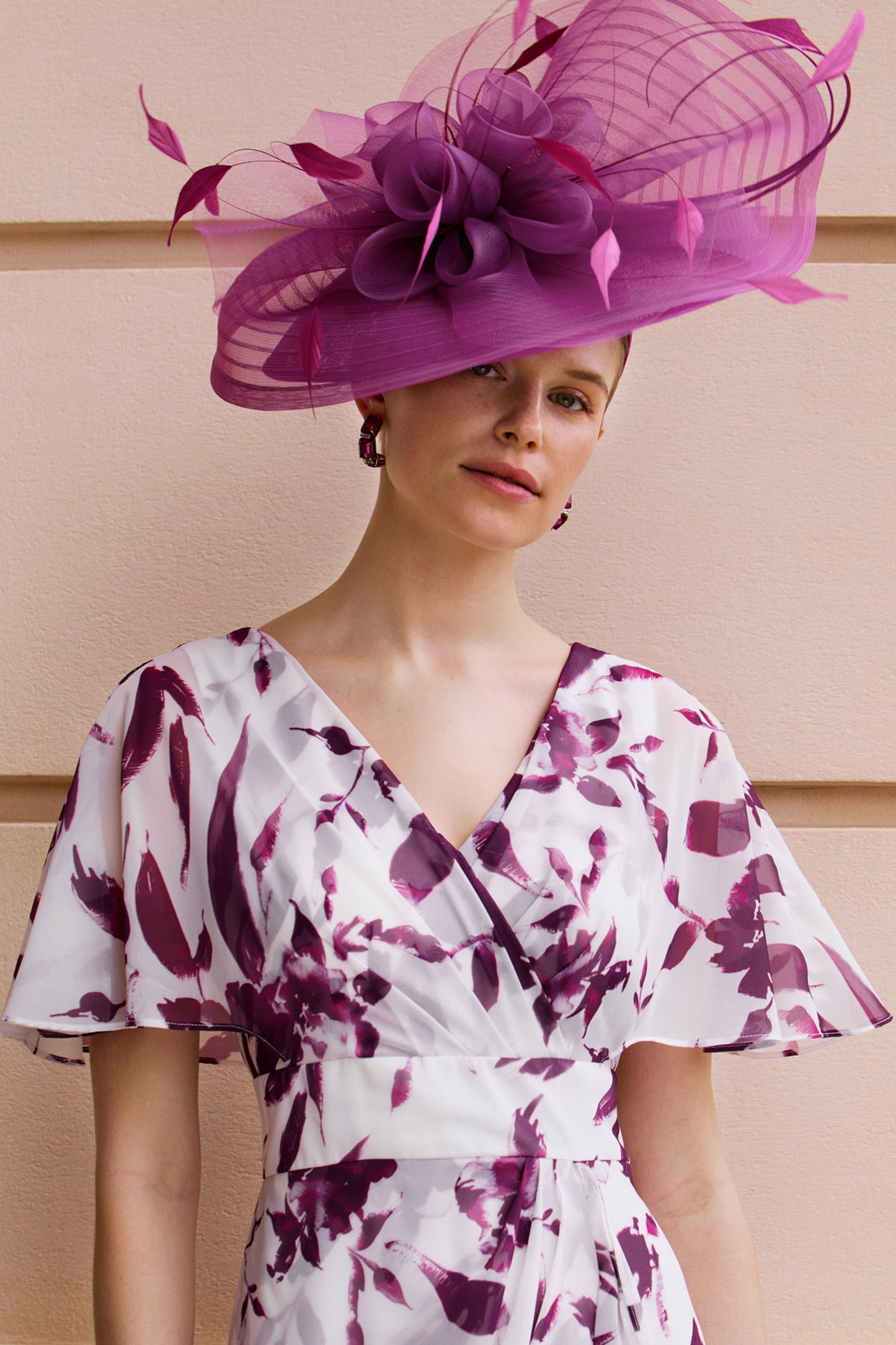 Couture Club Printed Chiffon High-Low Dress Eggplant/Ivory 1GC3