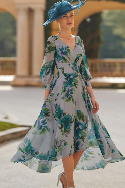 Couture Club V Neck Floral Dress - Jade - 8G196