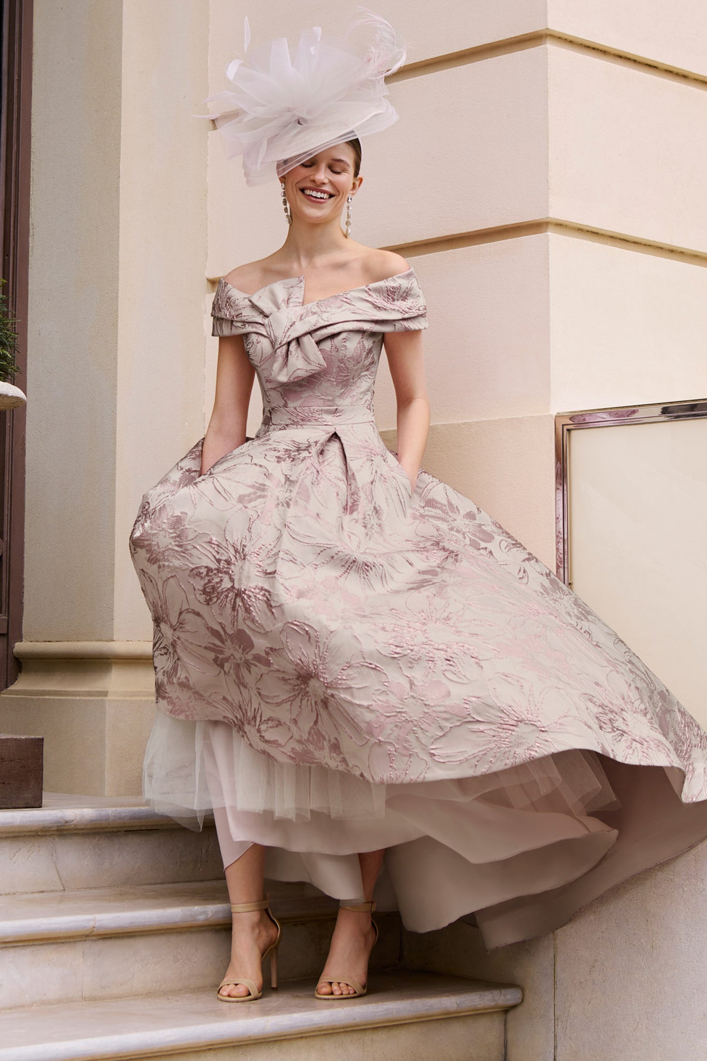 Couture Club Couture Club Printed Brocade Dress Chalk Rose 1G43