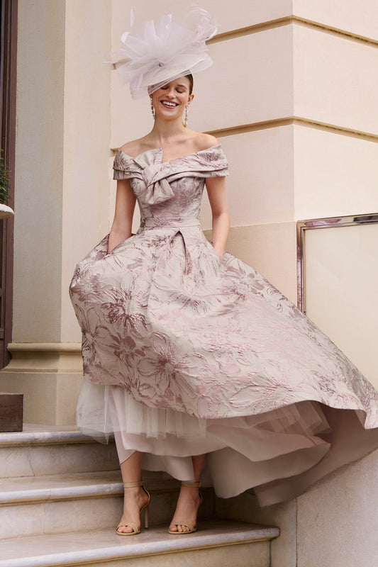 Couture Club Couture Club Printed Brocade Dress Chalk Rose 1G43