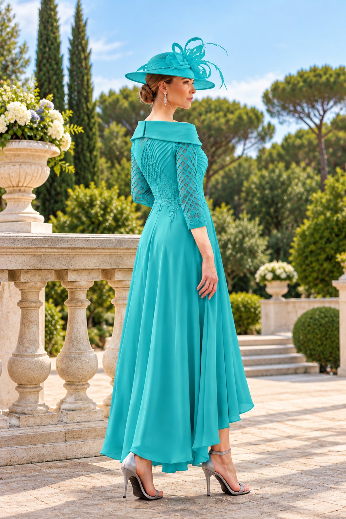 Couture Club Linear Detail Fit and Flare Dress - Jade - 7G184