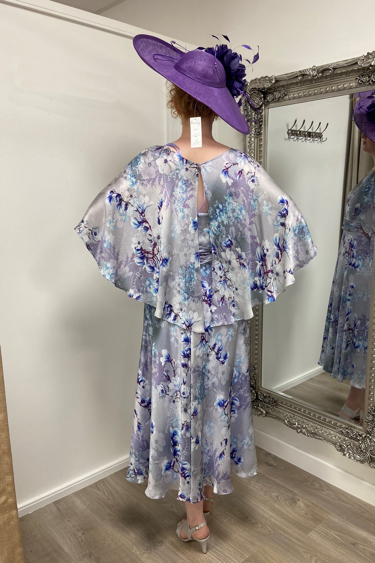 Couture Club Satin Print Mid Calf Dress - Purple Print - 7G125RASEC51044