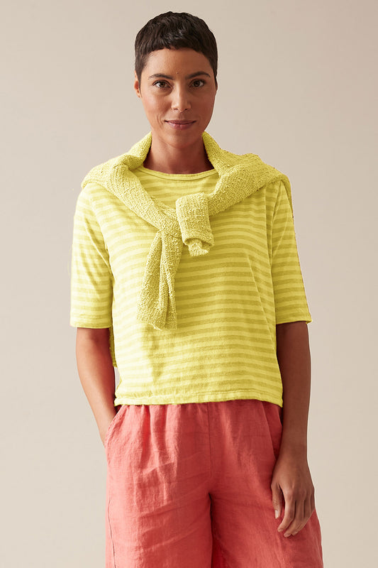 Cut Loose Elbow Sleeve Stripe Top Sunburst/Grey 0416181