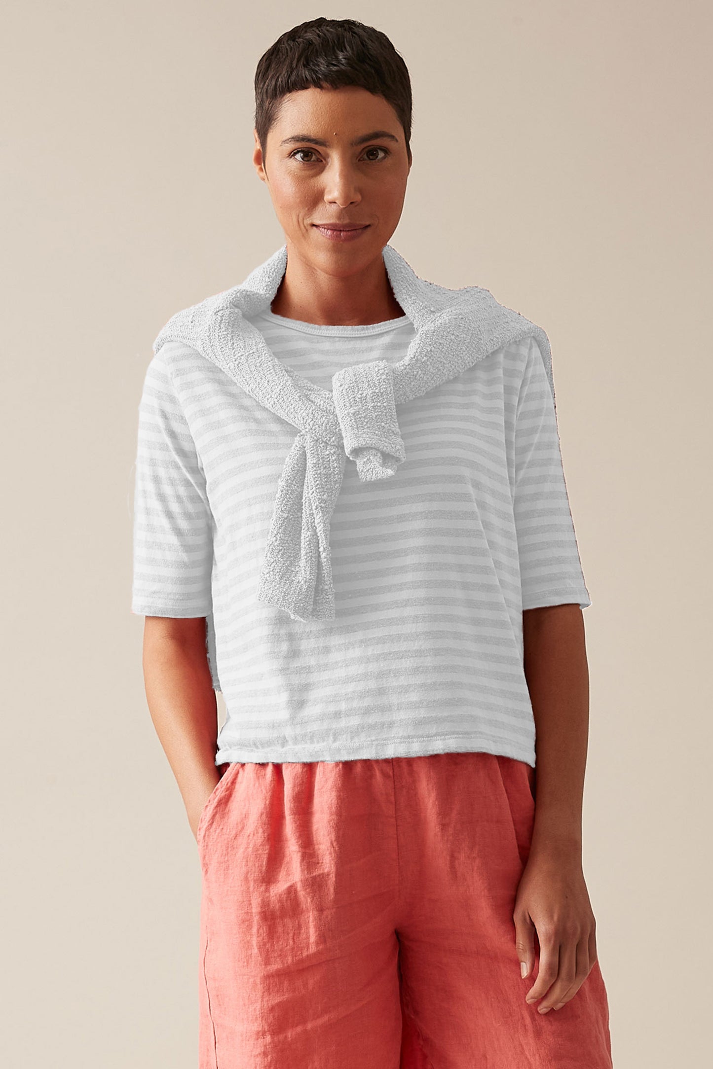 Cut Loose Stripe Top White/Grey 0416181