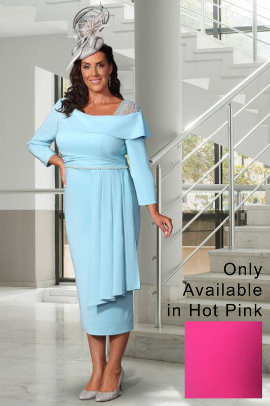 Dressed Up by Veromia Pleat and Bead Detailed Dress Hot Pink DU700G