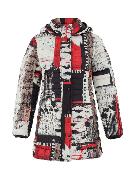 Dolcezza "Bookworn" Print Quilted Coat Red/Black 75841